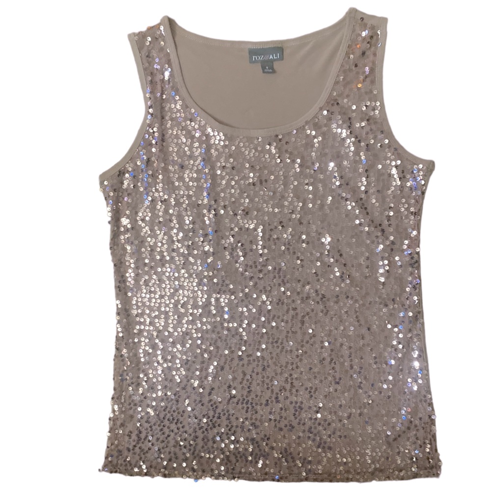 Roz & Ali Rose Gold Embellished Sequins Sparkly Glitter Front Plain Back Sz S